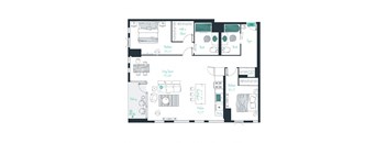 floor plan of a 2 bed 2 bath apartment