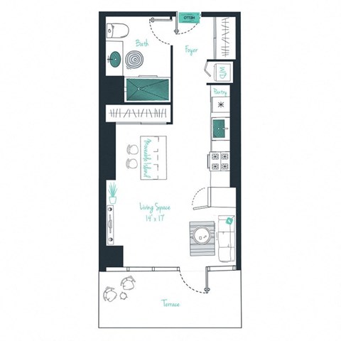 floor plan of a studio apartment