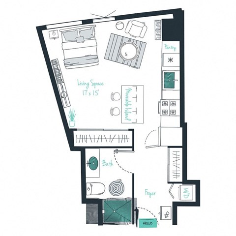 floor plan of a studio apartment