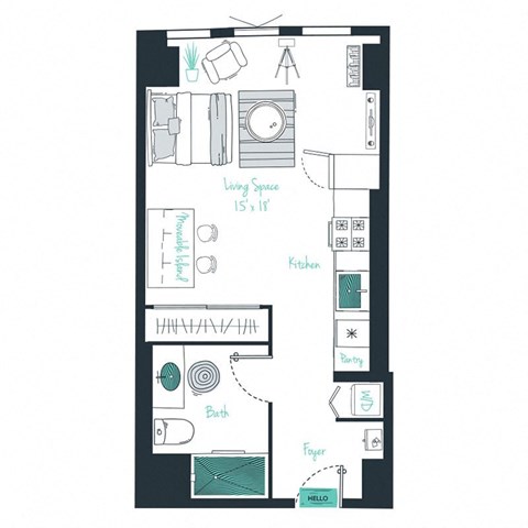 floor plan of a studio apartment