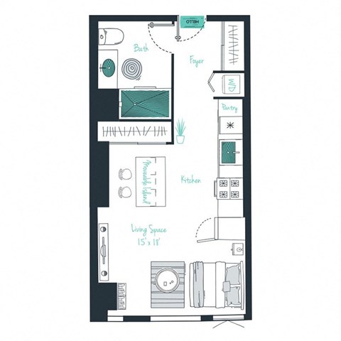 floor plan of a studio apartment