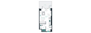 a floor plan of a studio apartment with a bedroom and a living room
