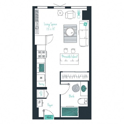 floor plan of a studio apartment