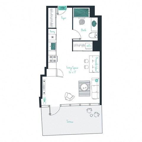floor plan of a studio apartment