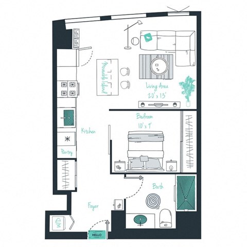 floor plan of a convertible apartment
