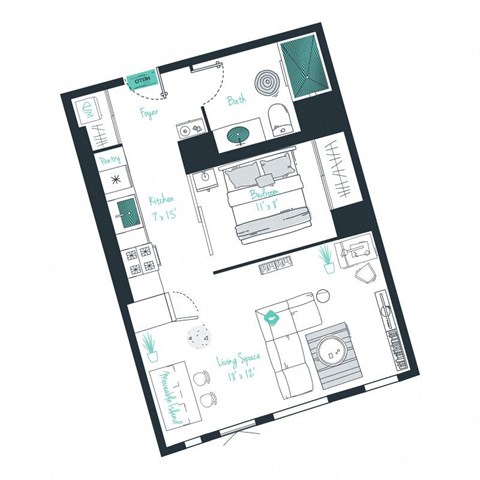 floor plan of a convertible apartment