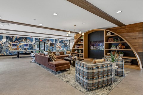 a living room with furniture and a television in a house