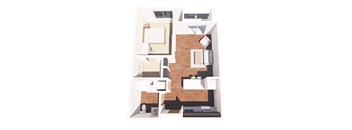 floor plan of a 1 bed 1 bath apartment