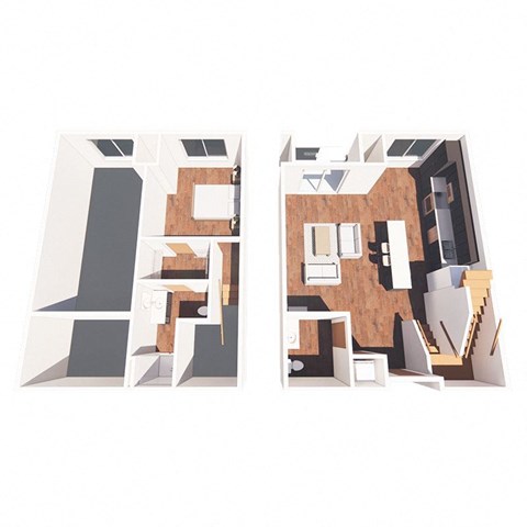 floor plan of a 1 bed 1 bath loft apartment