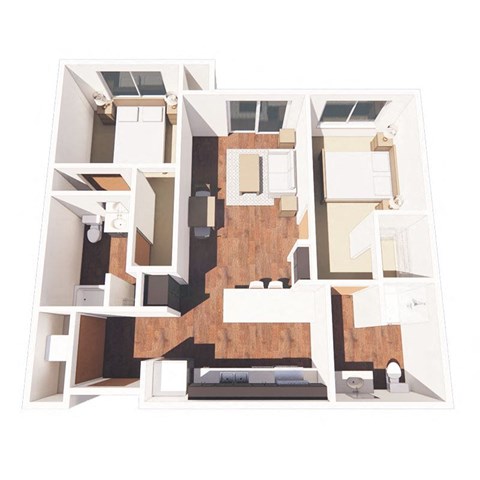 floor plan of a 2 bed 2 bath apartment