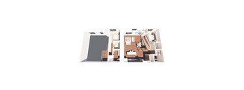 floor plan of a 2 bed 2 bath loft apartment