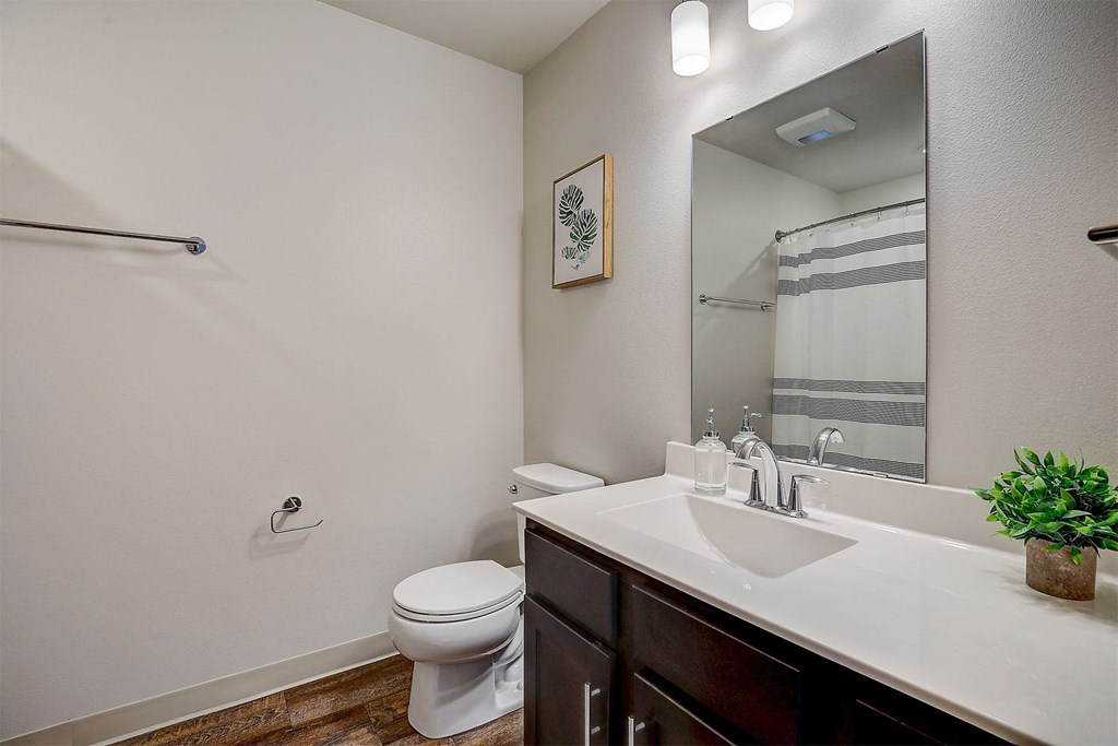 a bathroom with a sink toilet and a mirror