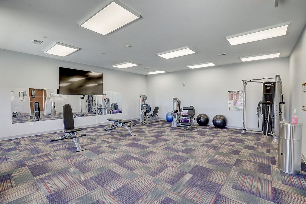 fitness center equipped with state of the art equipment including cardio machines and weights