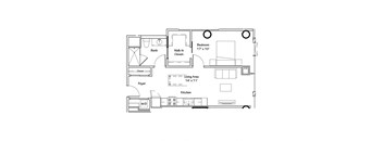 a floor plan of a small house with a bedroom and a living room