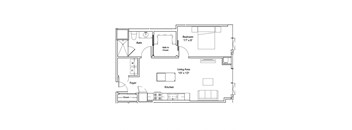 a floor plan of a small house with a bedroom and a living room