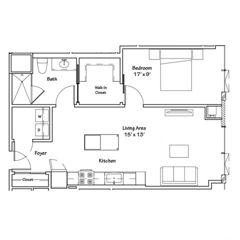 a floor plan of a small house with a bedroom and a living room