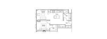 a floor plan of a small house with a bedroom and a living room