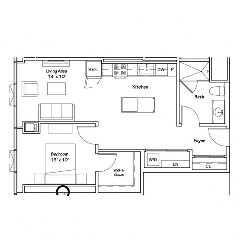 a floor plan of a small house with a bedroom and a living room