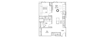 a floor plan of a 1 bedroom floor plan