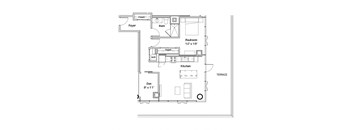 a floor plan of a small house with a bedroom and a bathroom
