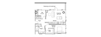 a floor plan of a small house with a bedroom and a living room