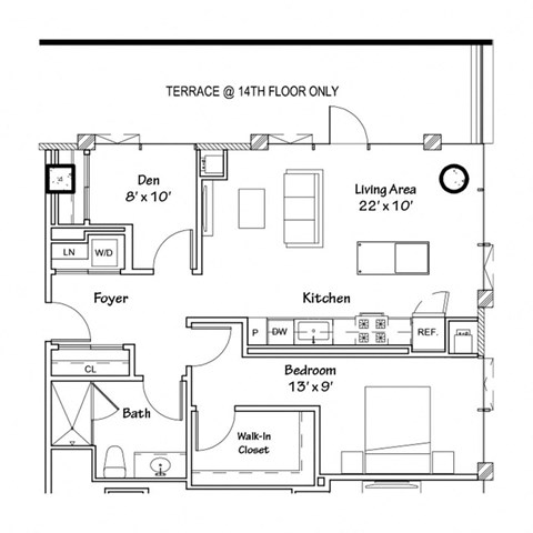 a floor plan of a small house with a bedroom and a living room