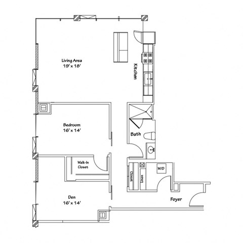 a floor plan of a 1 bedroom floor plan