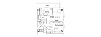 a floor plan of a small house with a bedroom and a living room