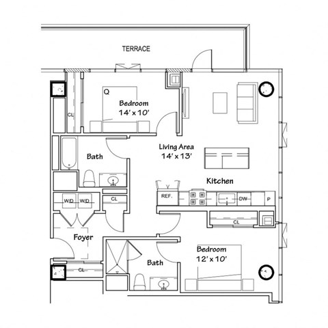 a floor plan of a small house with a bedroom and a living room