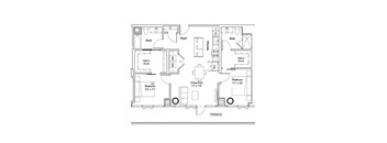 a floor plan of a house with different rooms and a terrace
