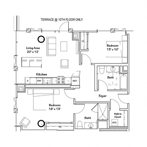 a floor plan of a 1 bedroom floor plan
