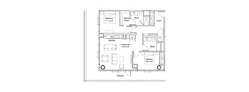a floor plan of a small house with a bedroom and a living room