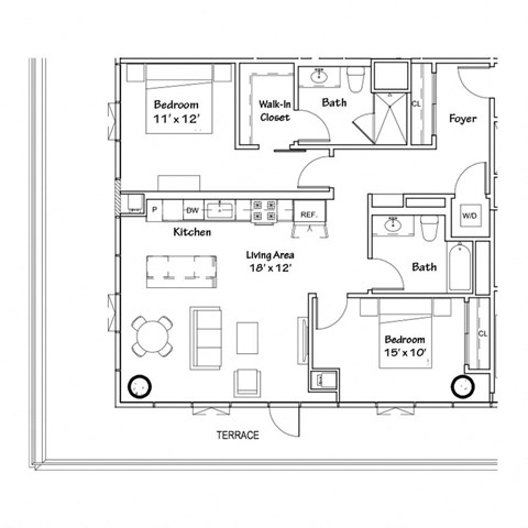 a floor plan of a small house with a bedroom and a living room