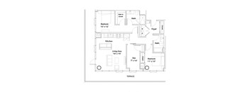 a floor plan of a house with a bedroom and a living room