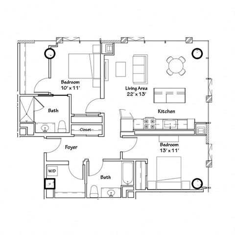 a floor plan of a residence with bedrooms and baths