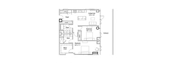 a floor plan of a house with a bedroom and a living room