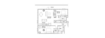 a floor plan of a small house with a bedroom and a living room