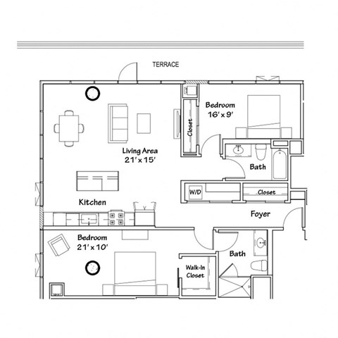 a floor plan of a small house with a bedroom and a living room