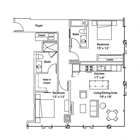 a floor plan of a 1 bedroom floor plan
