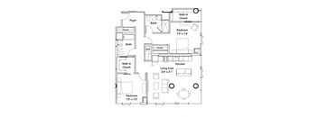 a floor plan of a small house with a bedroom and a living room