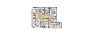 a floor plan of a house in watercolor on paper