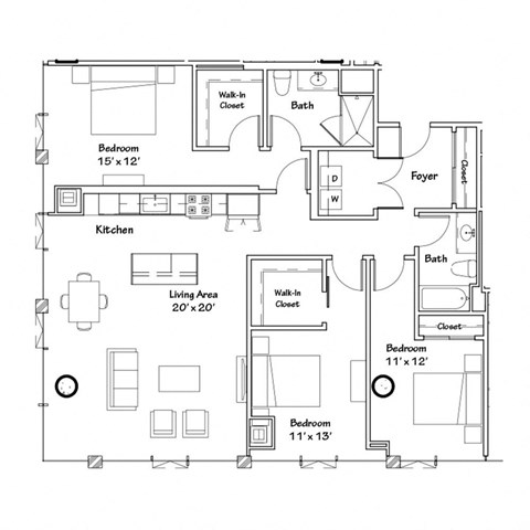 a floor plan of a house with a lot of furniture and a courtyard