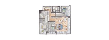 a floor plan of a home drawn in watercolor and drawn on paper