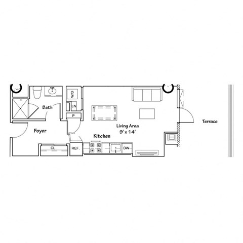 a floor plan of a home with a bedroom and a living room