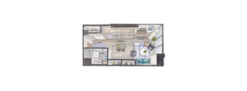 a floor plan of a house with a bedroom and a living room