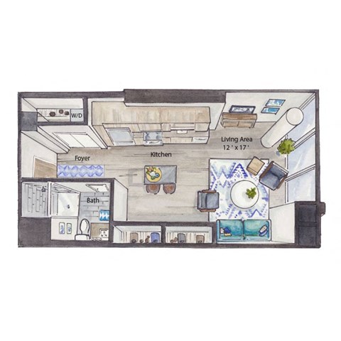 a floor plan of a house with a bedroom and a living room