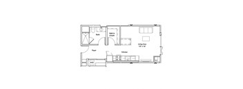 a floor plan of a small house with a bedroom and a living room
