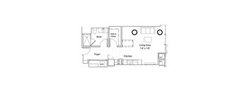 a floor plan of a small house with a bedroom and a living room