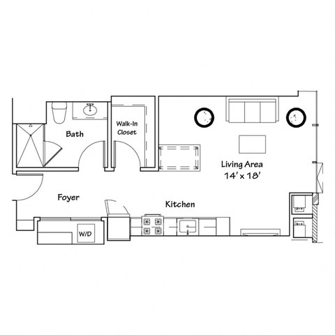 a floor plan of a small house with a bedroom and a living room