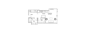 a floor plan of a small house with a bedroom and a living room